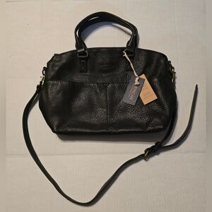 American Leather Co. Montauk Dome Satchel Purse Black Stone Smooth NWT